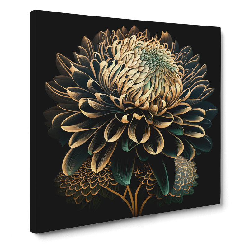 Chrysanthemum Art Deco No.1 - Wrapped Canvas, 50cm H x 50cm W x 3cm D