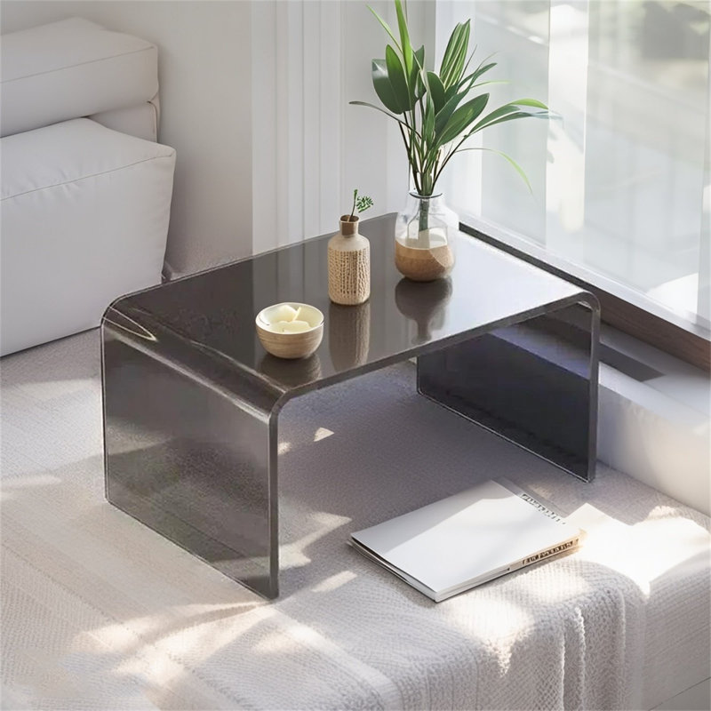 25.4" Acrylic Coffee Table – Modern Waterfall Design Side Table, Thick End Table For Living Rooms And Bedrooms，Grey, Gray