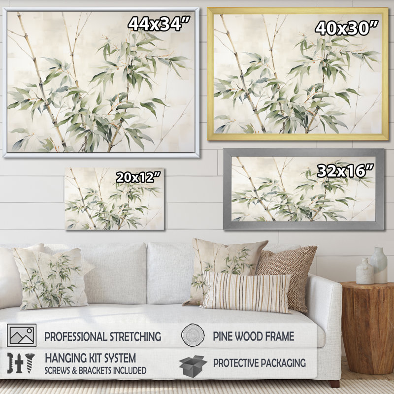 «Mute Bamboo Embrace V», impressions d'art mural en bambou_106619, H 16 po x l 32 po x P 1 po, Cadre flottant doré