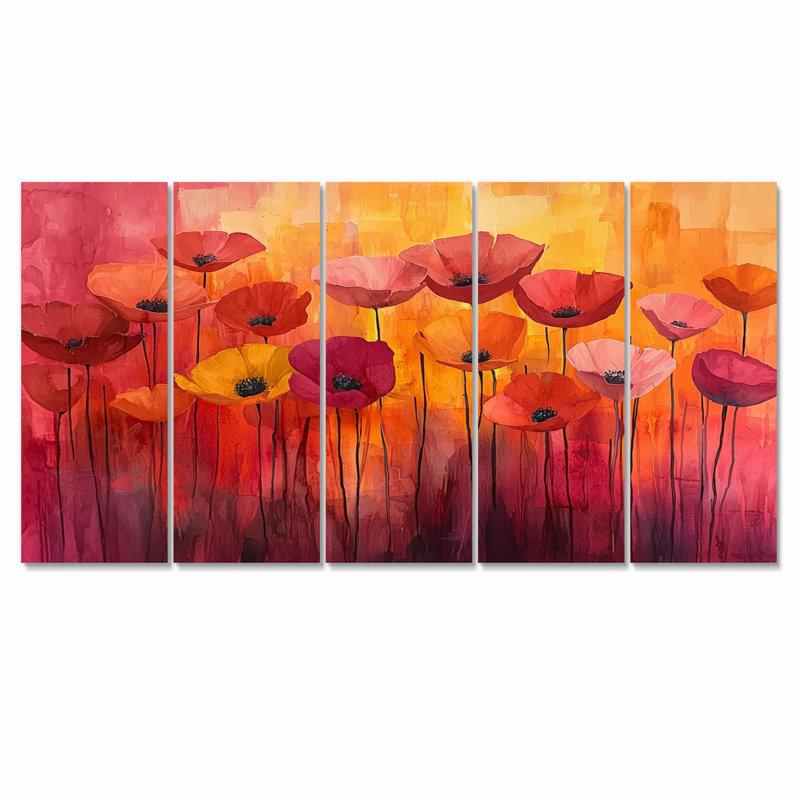 Danse d'automne des coquelicots IV - Art - pour le salon, H 28 po x l 60 po, 5