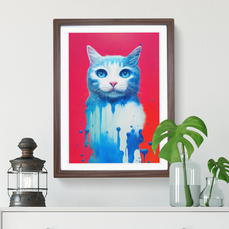 Cat Dripping No.1 - Single Picture Frame Painting, 46cm H x 34cm W x 2cm D, Brown Framed