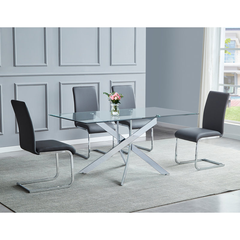 Akinleye 4 - Person Dining Set, Silver/Gray, Silver
