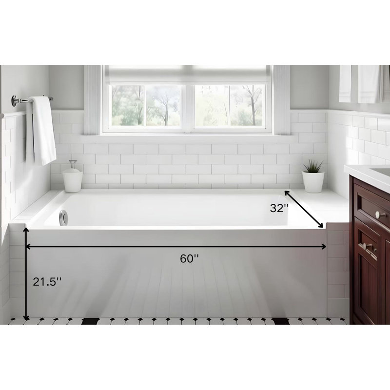 Baignoire de trempage moderne en alcôve en acrylique avec fond antidérapant Condris L 60 po x l 32 po Condris Opal, Gauche