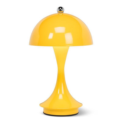  Trilite Dome Shade LED Lamp, Modern Rechargeable Table Lamp With USB Powered, Mushroom Design For Bedroom, Living Room, Or Reading Nook, 10", Shiny Yellow