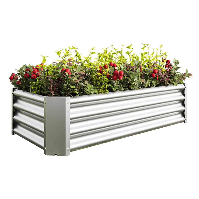 Rectangle 421Ft Silver Raised Garden Bed For Herbs, Flowers, And Vegetables - Easy Assembly Long Lasting Quality Metal Planter Ideal Growing Plants, Rust Proof,