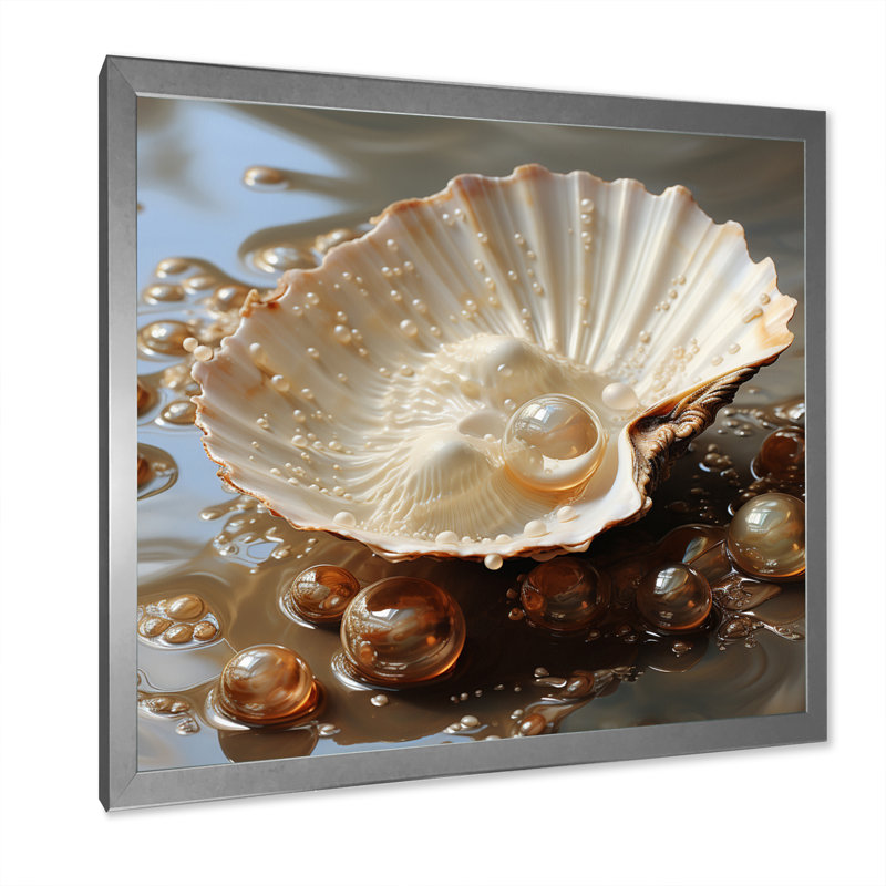 Beige palourde perle - imprimé, Cadre photo argenté, H 24 po x l 24 po x P 1 po