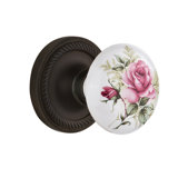 Rope Rosette with White Rose Porcelain Door Knob