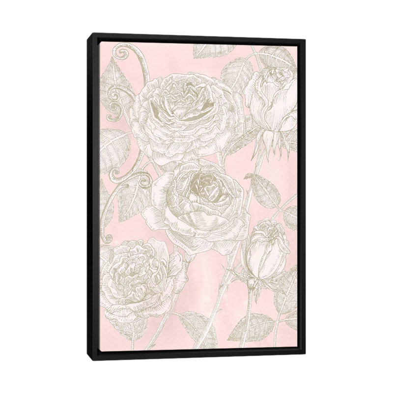 «Blooming Roses I», impression sur toile, H 26 po x l 18 po x P 1,5 po, Toile avec cadre noir, Pas de tapis