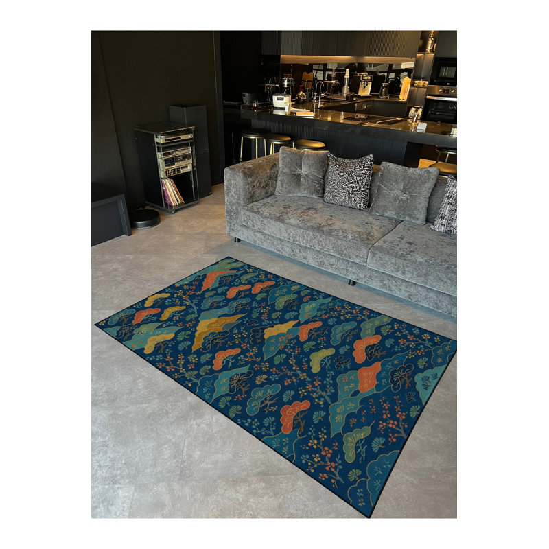 Tapis tissé traditionnel bleu marine Mosso, 3'11" x 5'11"
