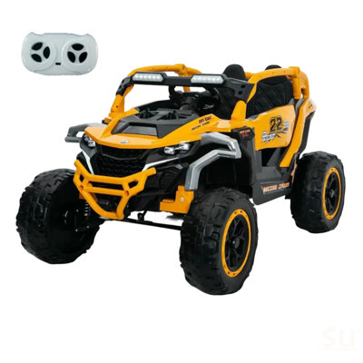 Ride On Models Truck Car 12V Kids Electric Vehicles, Remote Control, Front & Rear Shock Suspension, 2 Seater UTV, Flashlights And A Built-In Music Player, For Age 3-6 Years Old (Yellow)