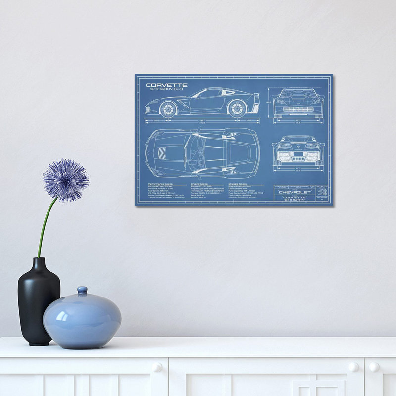 «Corvette (C7) Stingray Blueprint» par Action Blueprints, impression sur toile tendue, H 12 po x l 18 po x 1,5 po