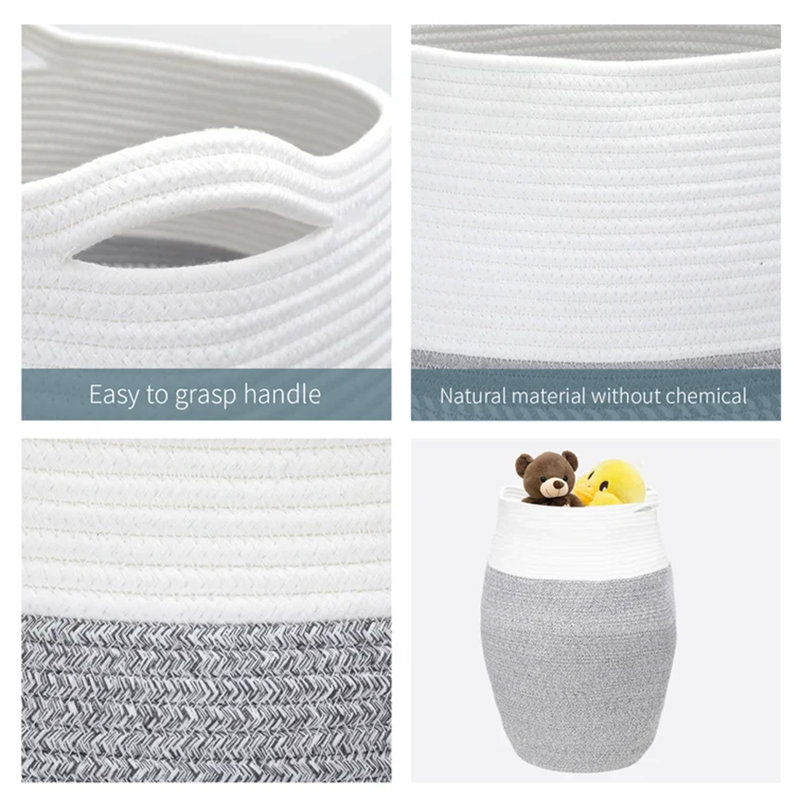 Laundry Hamper with Handles, Gray;White