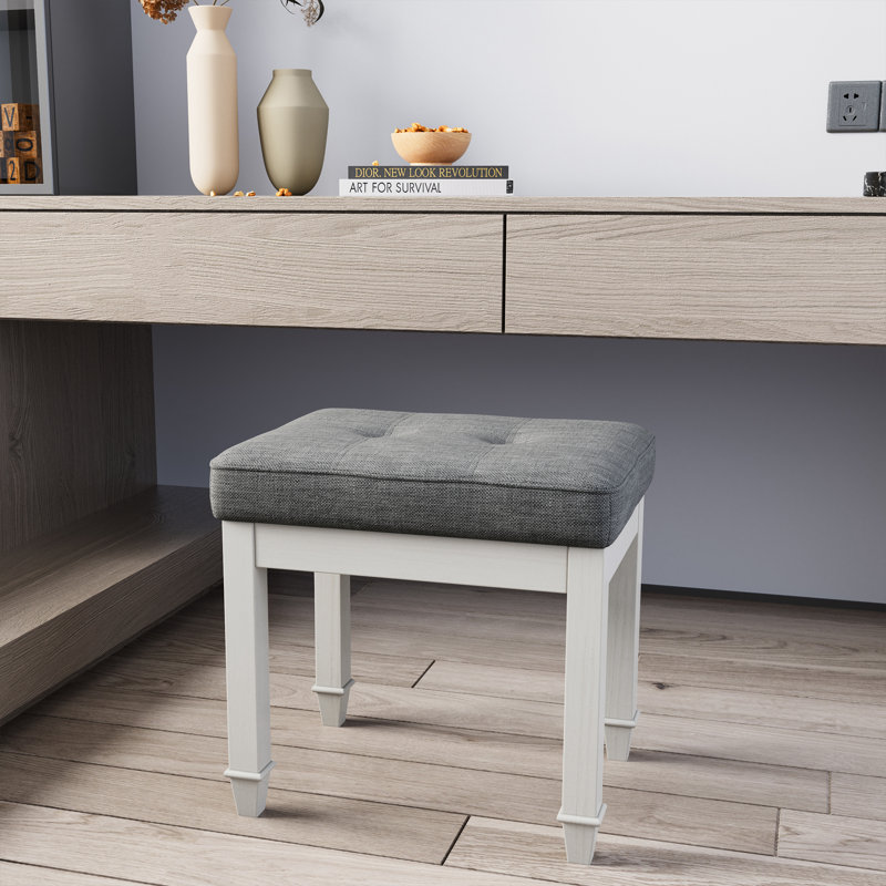 Tabouret de coiffeuse Amberrae, Gris clair, Blanc