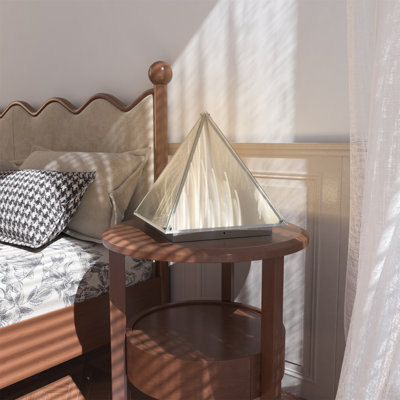 Triangular Pyramid Table Lamp With Frosted Glass Lampshade Stainless Steel Base Bedside LED Desk Light