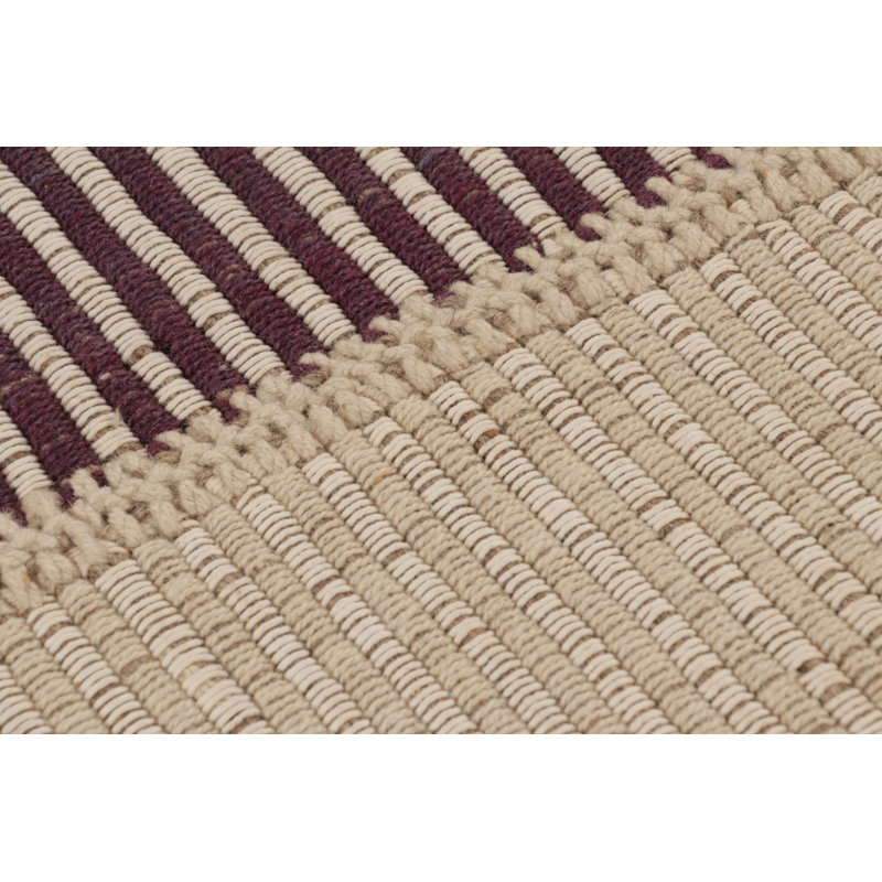 Rug & Kilim’S Accent Kilim, Square Rug In Textural Purple And Cream Stripes