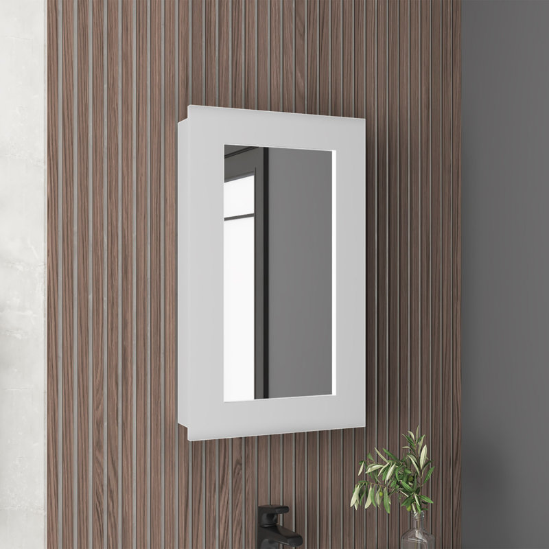 Bathroom Mirror Cabinet with Storage Divider, White