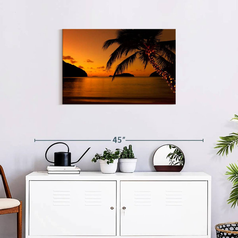 Plage des Caraïbes au coucher du soleil, H 32 po x l 48 po