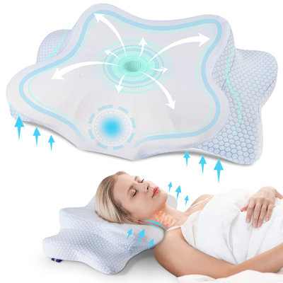 Coussin cervical pour le cou et les épaules, coussin en mousse à mémoire de forme, coussin de soutien du cou ergonomique pour ceux qui dorment sur le dos avec taie d'oreiller