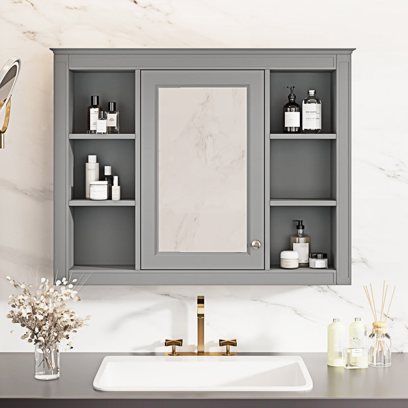 Armoire à pharmacie murale avec miroir, Gris