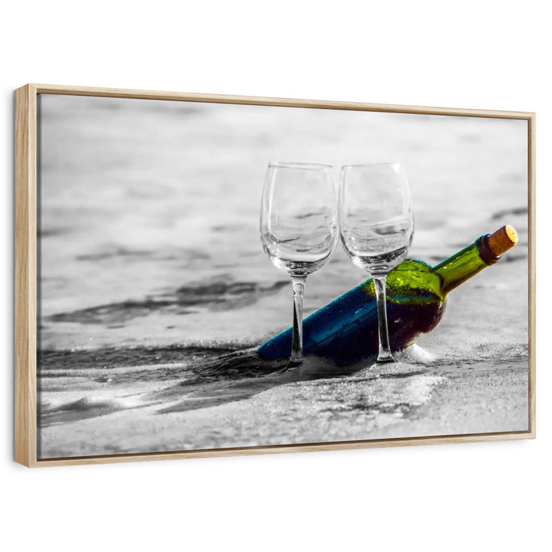 Vin à la plage, Cadre flottant en bois naturel, 37 po x 25 po