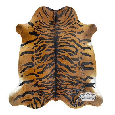 Large 6 × 7 ft Authentic Tiger Cowhide Rug - 100% Genuine Leather - Natural Luxury Boho-Chic Accent