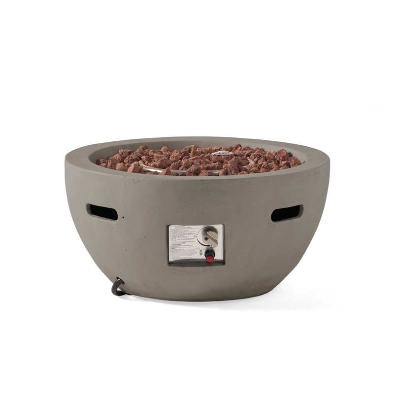 27 Inch Propane Fire Pit Bowl, 40,000 BTU Light Grey MGO Outdoor Fire Pit for Patio, Modern Lightweight Concrete Firebowl
