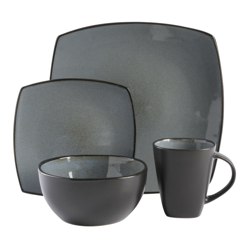 Eclipse Square Porcelain Holiday Dinnerware Set, Service for 4