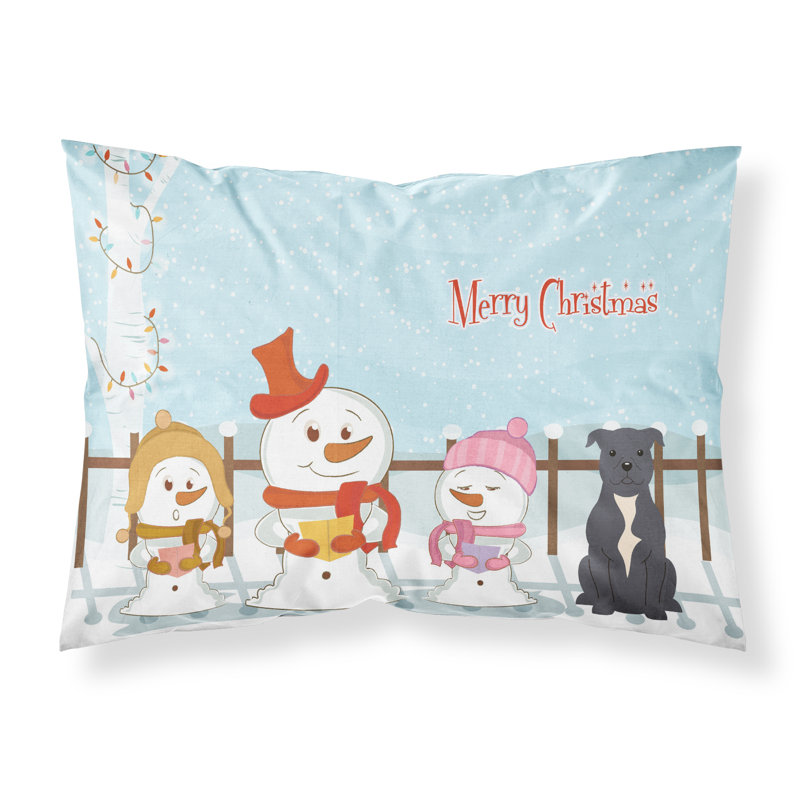 Taie d'oreiller Merry Christmas Merry Christmas, Staffordshire bull terrier noir-bleu et choristes