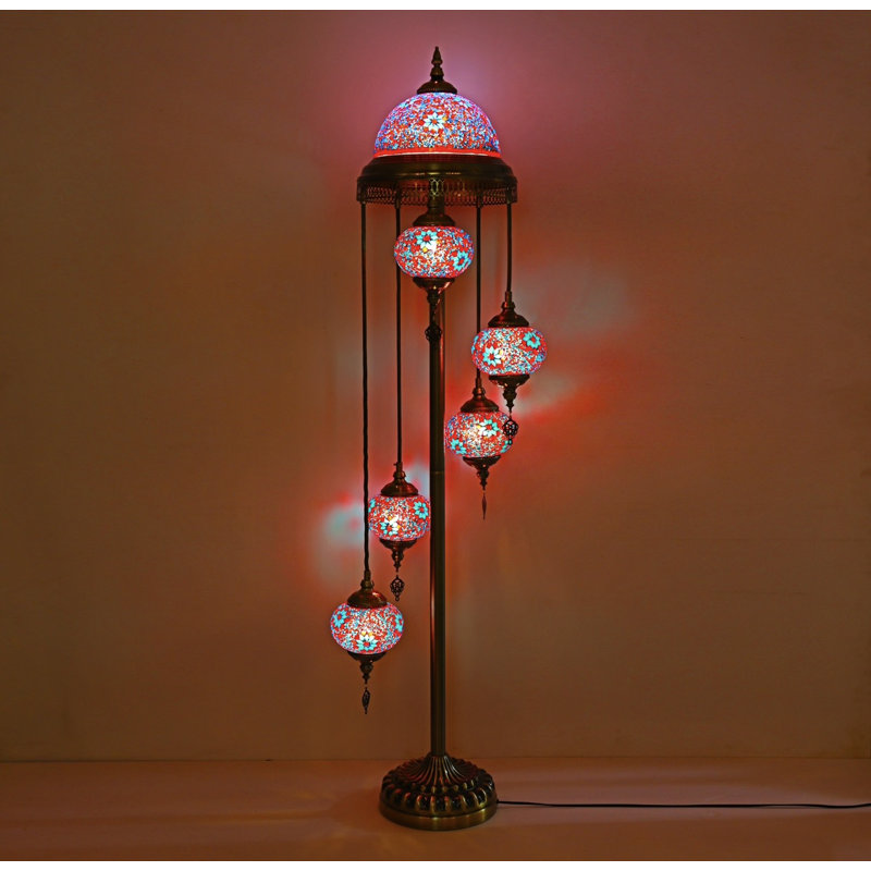 Magnifique lampe sur pied en vitrail à mosaïque turque