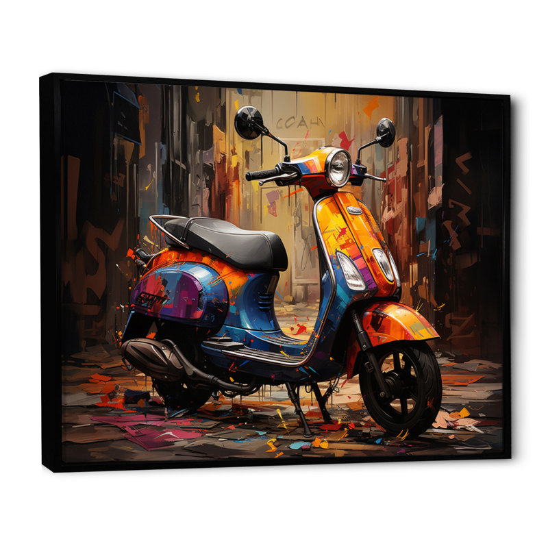 Trottinette orange et bleue, H 24 po x l 32 po x P 1 po, Cadre flottant noir