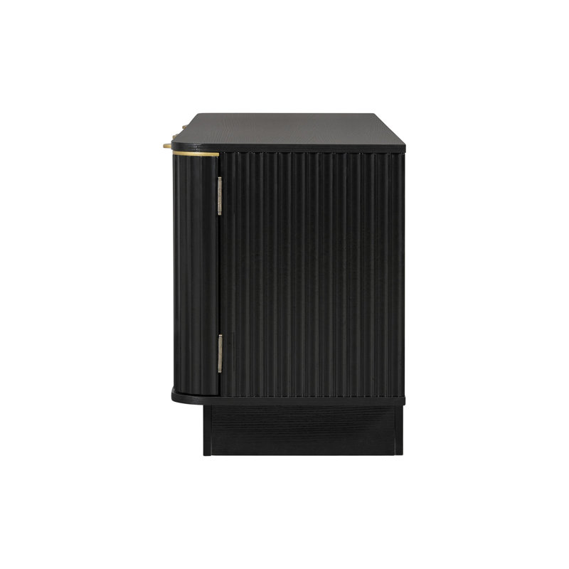 Meuble télé de style années 50 avec portes cannelées et rangement pour téléviseurs de 70 pouces, Noir