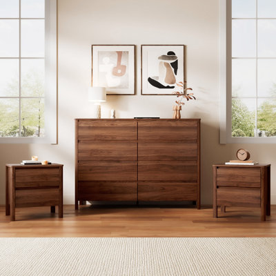 3 Piece Bedroom Set (8 Drawer Dresser And Nightstand Set Of 2)