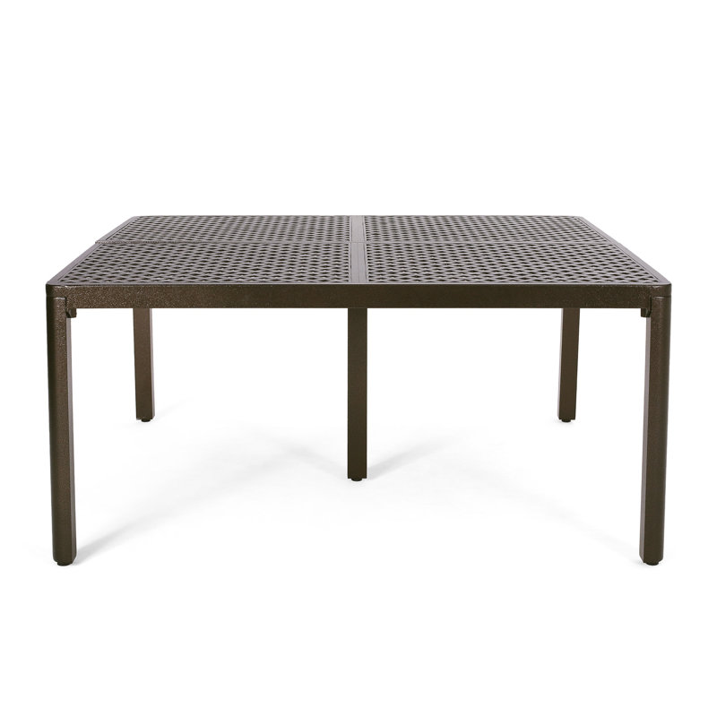Table de salle à manger d'extérieur moderne en aluminium avec accents tissés