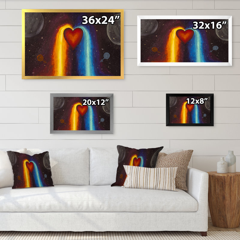 «Orange and Blue Red Harmony Heart», reproduction sur toile flottante, H 8 po x l 12 po x P 1 po, Cadre noir