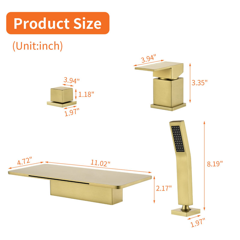 4 Hole Deck Mount Tub Faucet With Hand Shower Waterfall Bathtub Faucet Brass Single Handle Tub Fillers With Valve