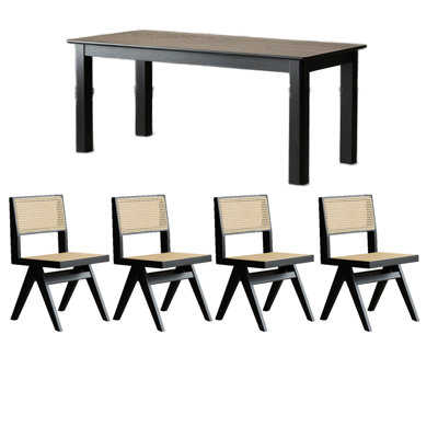 Ensembles de tables de salle à manger simples en bois massif noir