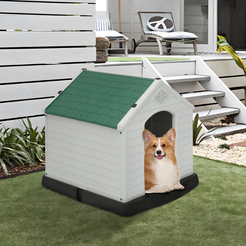 Deshondra Waterproof Plastic Dog Shelter with Animal Shelter, H 32,5 po x l 29,5 po x P 33 po, Vert forêt