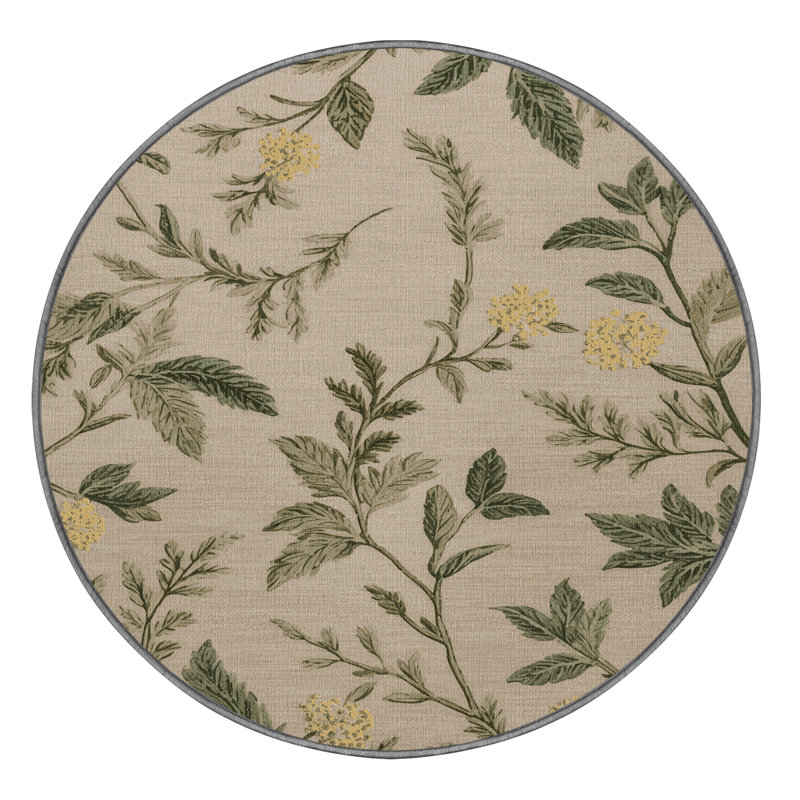 Tapis gris botanique lavable à la machine, Rond 4 pi