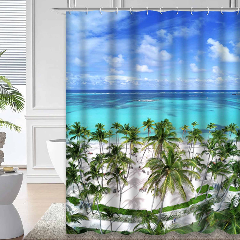 Plage de sable blanc avec palmiers exotiques avec 12 crochets, L 72 po x l 78 po