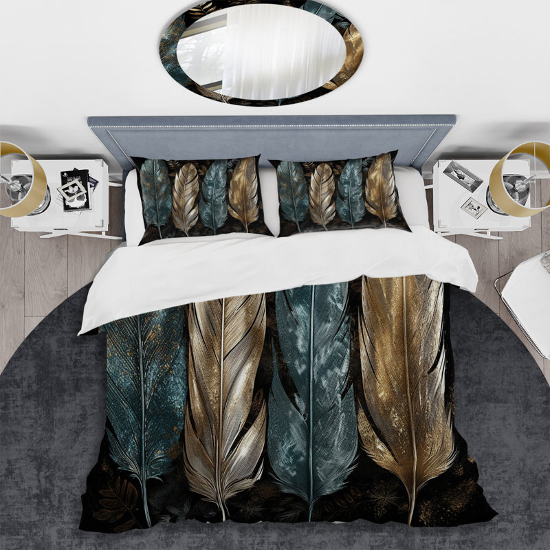 Ensemble de housse de couette Gold Gilded Feathers I BeddingMicrofiber / Polyester