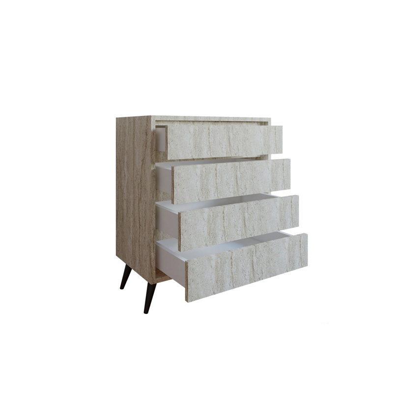 Commode moderne avec 4 tiroirs et de nombreuses tablettes, 27,6 po x 33,9 po x 15,7 po | 100% panneau de particules enduit de mélamine, épaisseur: 0,7 pouce | Conception murale, élégante et fonctionnelle pour n'importe quelle pièce