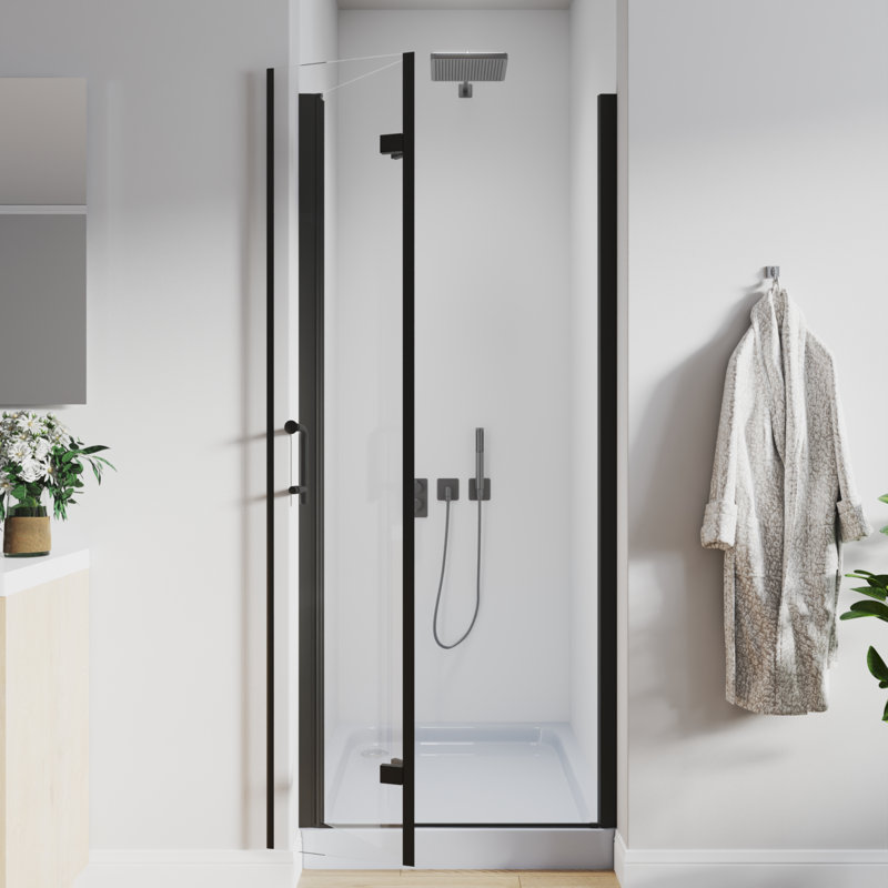 30"-31.25" W X 72" H Pivot Swing Frameless Bifold Glass Shower Door, Black