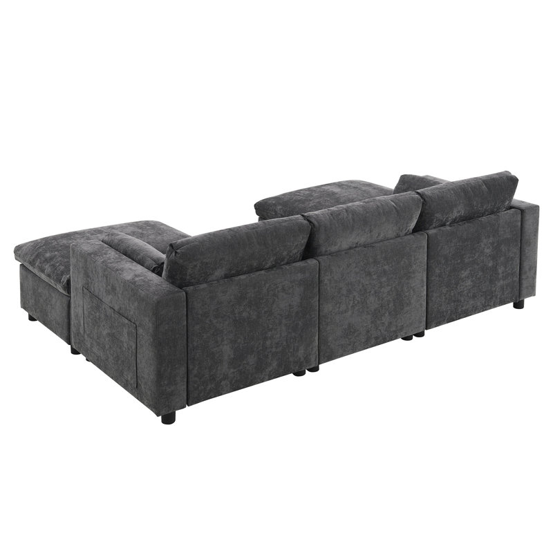 Canapé modulaire 86,5 po en forme de U avec poches de rangement et 2 repose-pieds mobiles, canapé en nuage de chenille 5 places