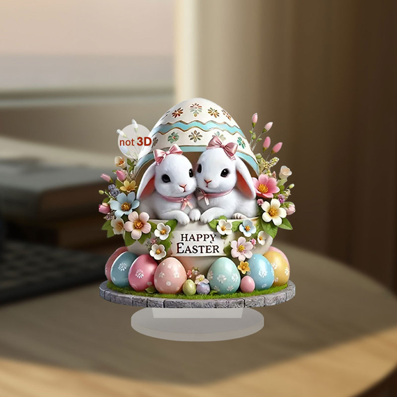 Oeufs de Pâques mignons, lapin, décoration de bureau à plat en 2 dimensions, colours, 0.2" H x 7.09" W x 7.87" D