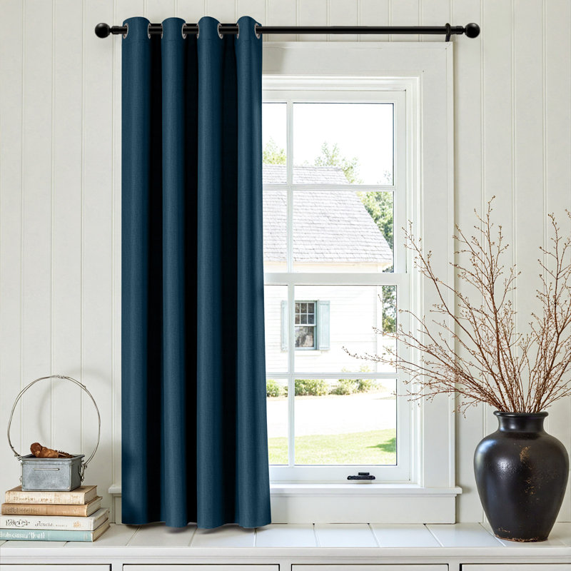 Grommet Room Darkening Linen Textured Curtain, 50" W x 72" L, Blue