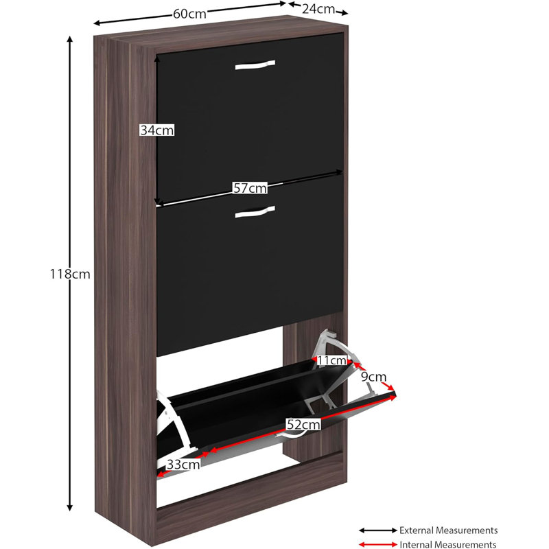9 Pair Shoe Storage Cabinet, Walnut/Black