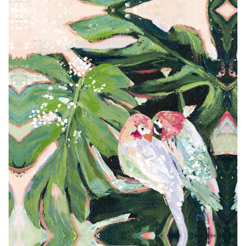 Monstera - feuilles et oiseaux - impression, H 36 po x l 24 po