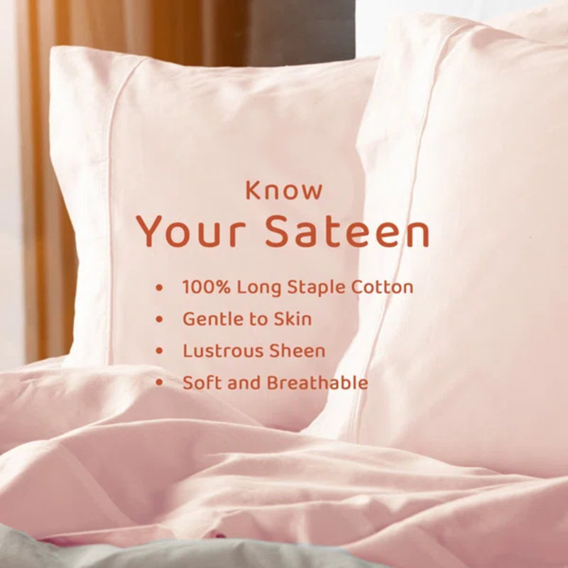 Loomsnest 100% Long Staple Cotton 400 Thread Count Sateen Sheet Set, Wrinkle Resistant, Deep Pocket, Fits up to 18", Twin, Blush