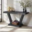 Console 59 po en bois rétro avec base géométrique et tablettes de rangement à 2 niveaux-162635178