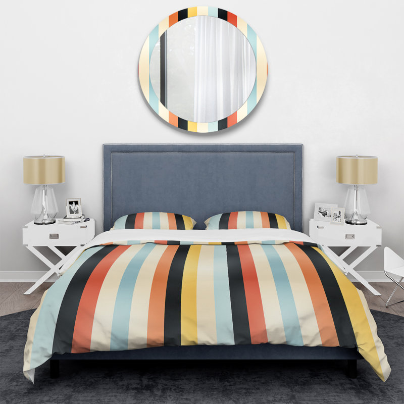 Ensemble de housse de couette Retro Revival Striped Pattern II, Housse de couette pour grand lit et 2 taies décor